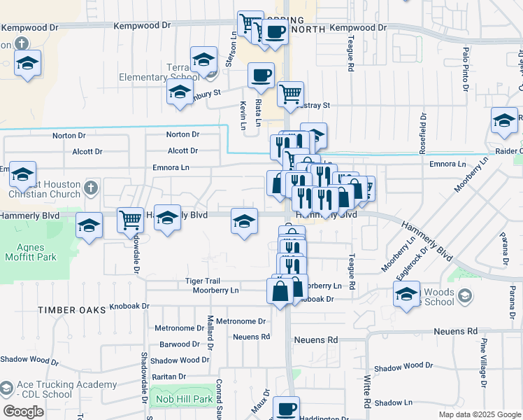 map of restaurants, bars, coffee shops, grocery stores, and more near in Houston