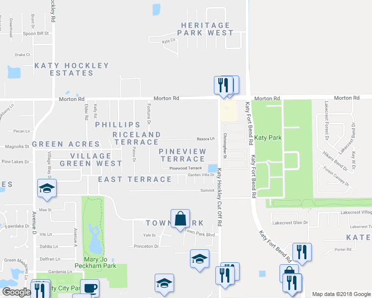 map of restaurants, bars, coffee shops, grocery stores, and more near 5250 Tallowwood Terrace in Katy