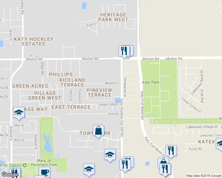 map of restaurants, bars, coffee shops, grocery stores, and more near 5352 Tallowwood Terrace in Katy