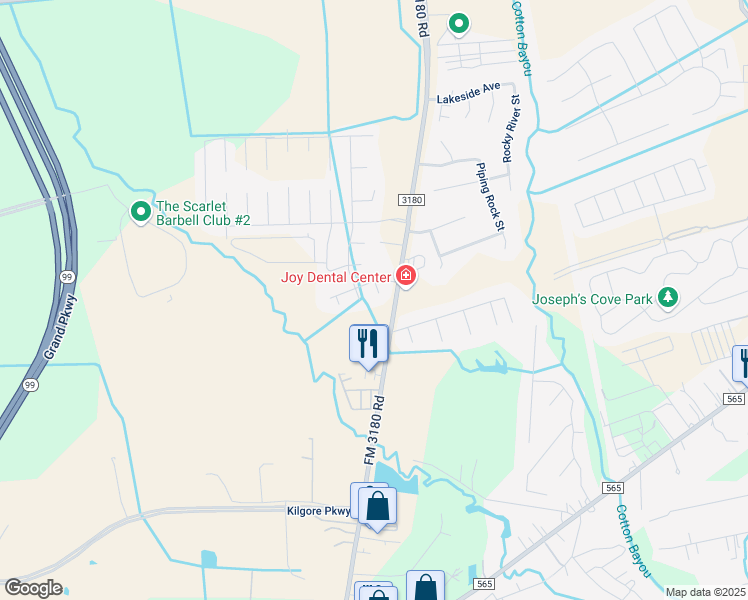 map of restaurants, bars, coffee shops, grocery stores, and more near 4903 Cotton Creek Drive in Baytown