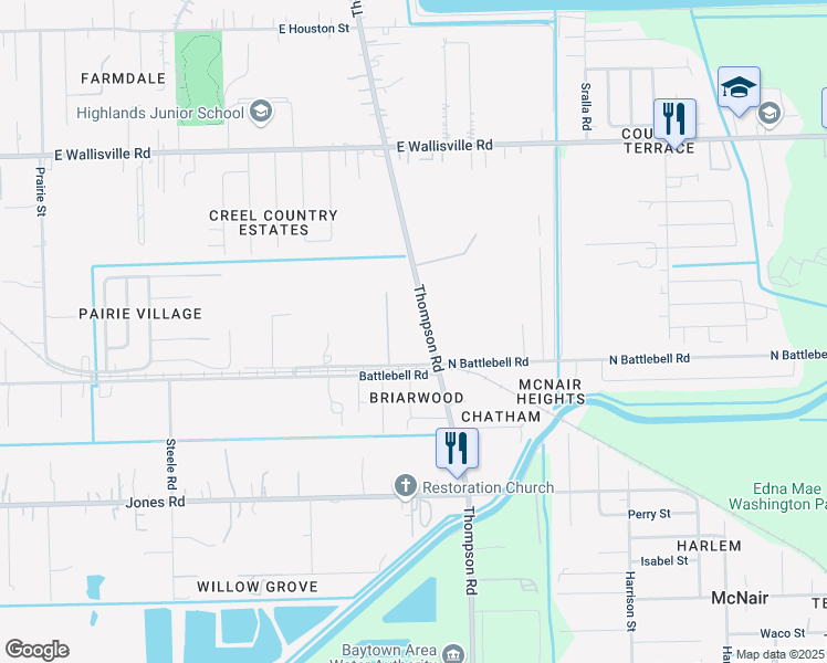 map of restaurants, bars, coffee shops, grocery stores, and more near 1727 North Battlebell Road in Highlands