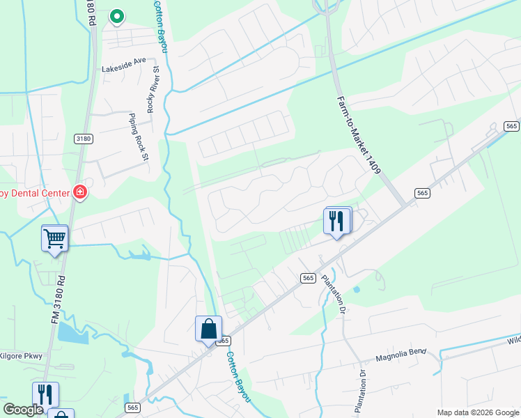 map of restaurants, bars, coffee shops, grocery stores, and more near 5702 Rainbow Road in Baytown