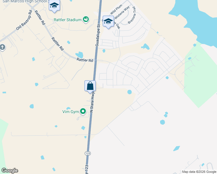 map of restaurants, bars, coffee shops, grocery stores, and more near 212 Lance Trail in San Marcos