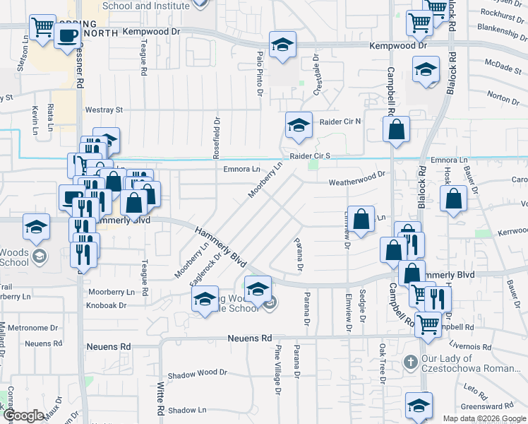 map of restaurants, bars, coffee shops, grocery stores, and more near 2318 Lexford Lane in Houston