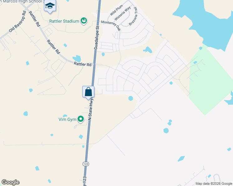 map of restaurants, bars, coffee shops, grocery stores, and more near 212 Lance Trail in San Marcos