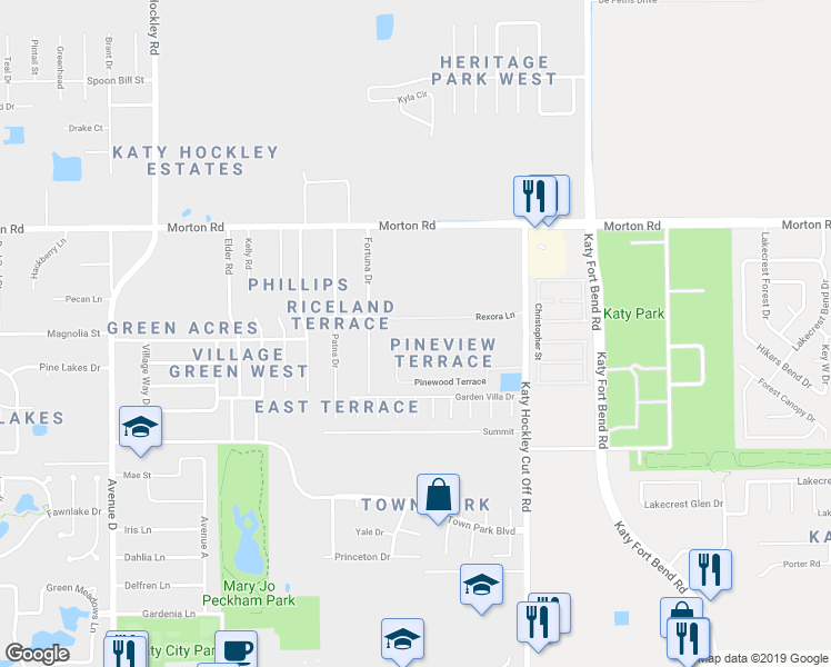 map of restaurants, bars, coffee shops, grocery stores, and more near 5364 Tallowwood Terrace in Katy