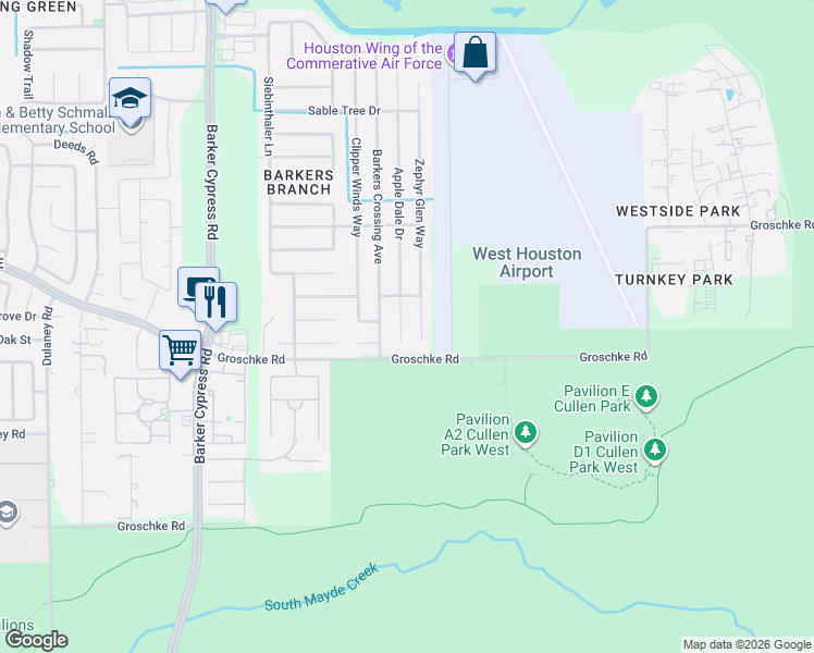 map of restaurants, bars, coffee shops, grocery stores, and more near 3006 Apple Dale Drive in Houston