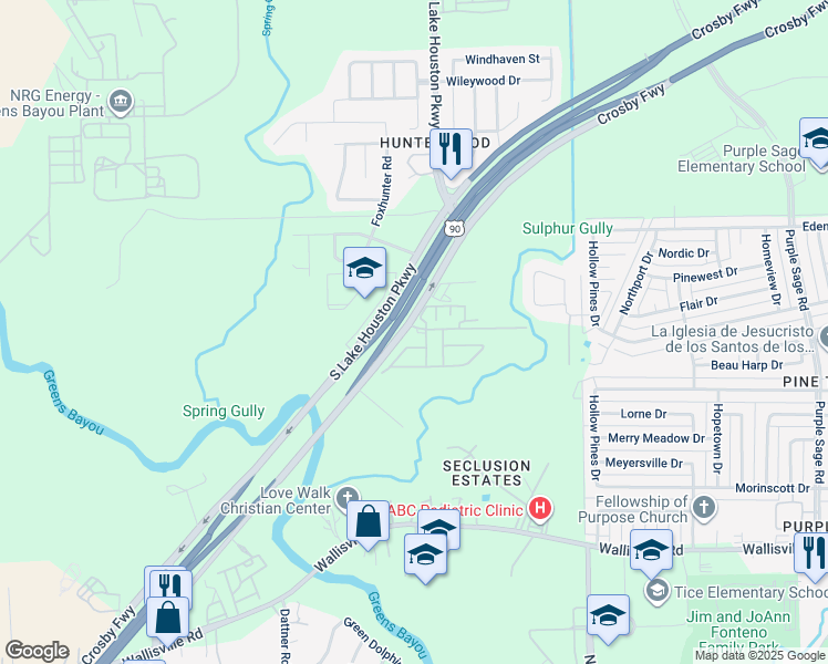 map of restaurants, bars, coffee shops, grocery stores, and more near 5830 South Lake Houston Parkway in Houston