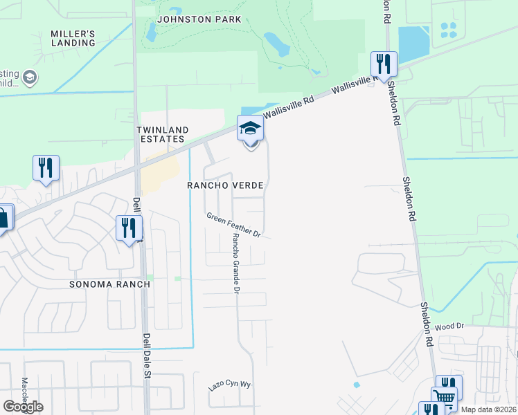 map of restaurants, bars, coffee shops, grocery stores, and more near 16514 Veneta Court in Houston