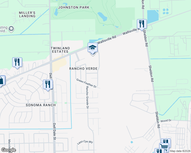 map of restaurants, bars, coffee shops, grocery stores, and more near 16514 Veneta Court in Houston