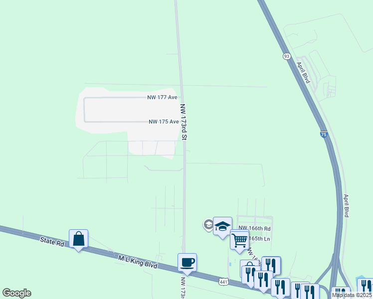 map of restaurants, bars, coffee shops, grocery stores, and more near 17207 County Road 235A in Alachua