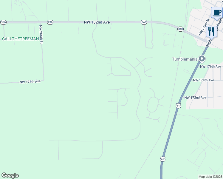 map of restaurants, bars, coffee shops, grocery stores, and more near 25624 Northwest 173rd Avenue in High Springs