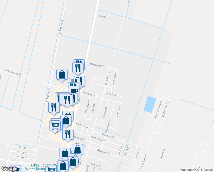 map of restaurants, bars, coffee shops, grocery stores, and more near 200 Ashton Drive in Thibodaux