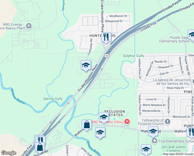 map of restaurants, bars, coffee shops, grocery stores, and more near 5900 South Lake Houston Parkway in Houston