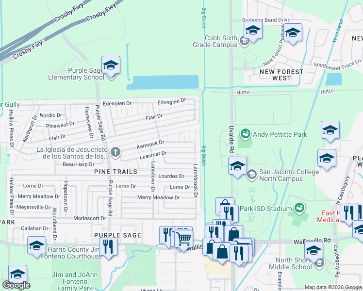 map of restaurants, bars, coffee shops, grocery stores, and more near 6103 Kemrock Court in Houston