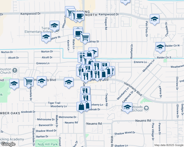 map of restaurants, bars, coffee shops, grocery stores, and more near 2402 Gessner Dr in Houston