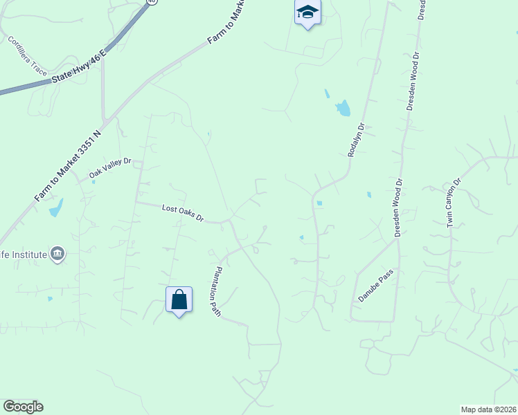 map of restaurants, bars, coffee shops, grocery stores, and more near 305 Lost Oaks in Boerne