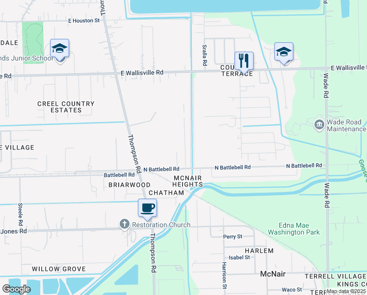 map of restaurants, bars, coffee shops, grocery stores, and more near 2021 North Battlebell Road in Highlands
