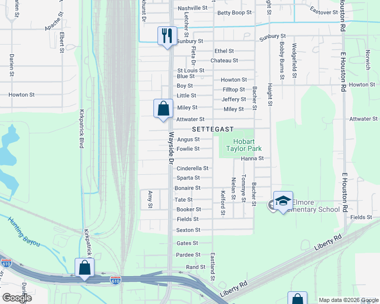 map of restaurants, bars, coffee shops, grocery stores, and more near 7943 Fowlie Street in Houston