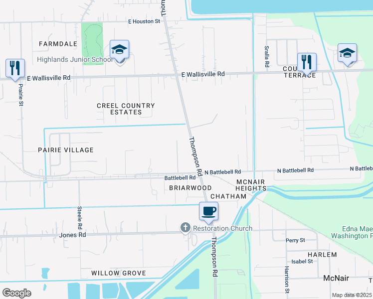 map of restaurants, bars, coffee shops, grocery stores, and more near 8107 Thompson Road in Highlands