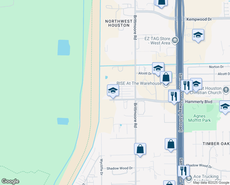 map of restaurants, bars, coffee shops, grocery stores, and more near 11002 Hammerly Boulevard in Houston