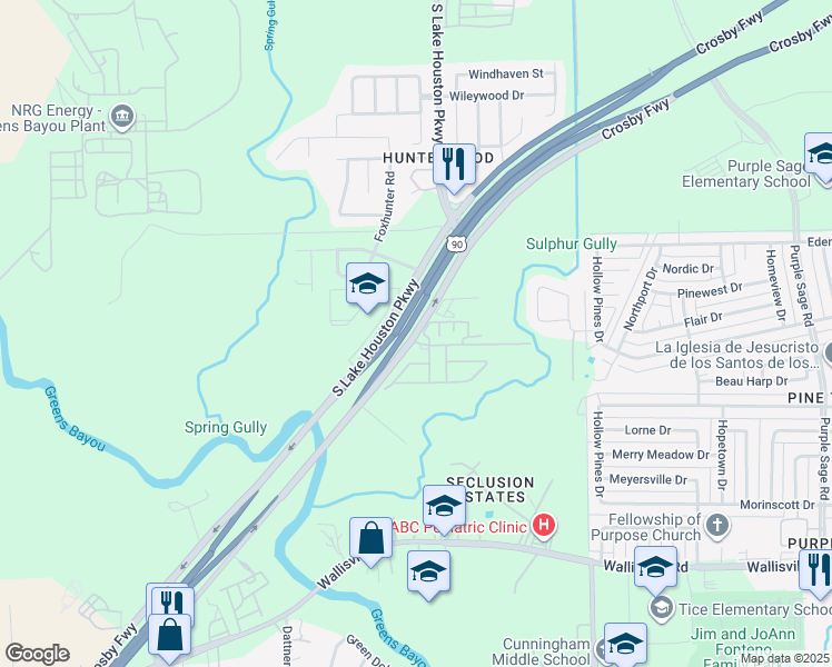 map of restaurants, bars, coffee shops, grocery stores, and more near 5900 South Lake Houston Parkway in Houston