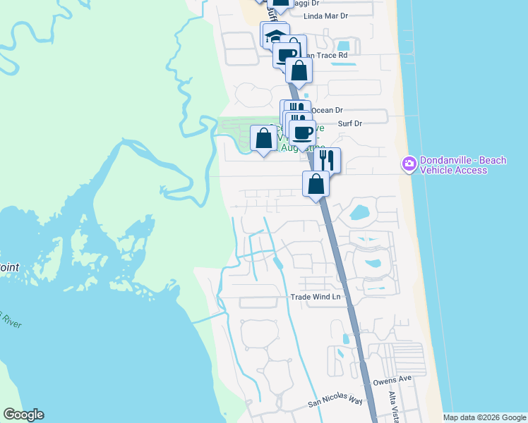 map of restaurants, bars, coffee shops, grocery stores, and more near 120A Rio Del Mar Street in St. Augustine