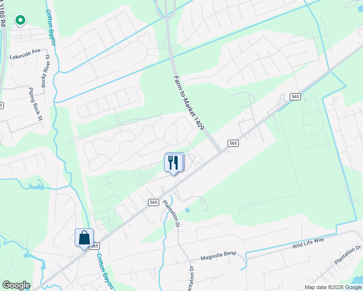 map of restaurants, bars, coffee shops, grocery stores, and more near 6030 Horizon Sky Road in Baytown