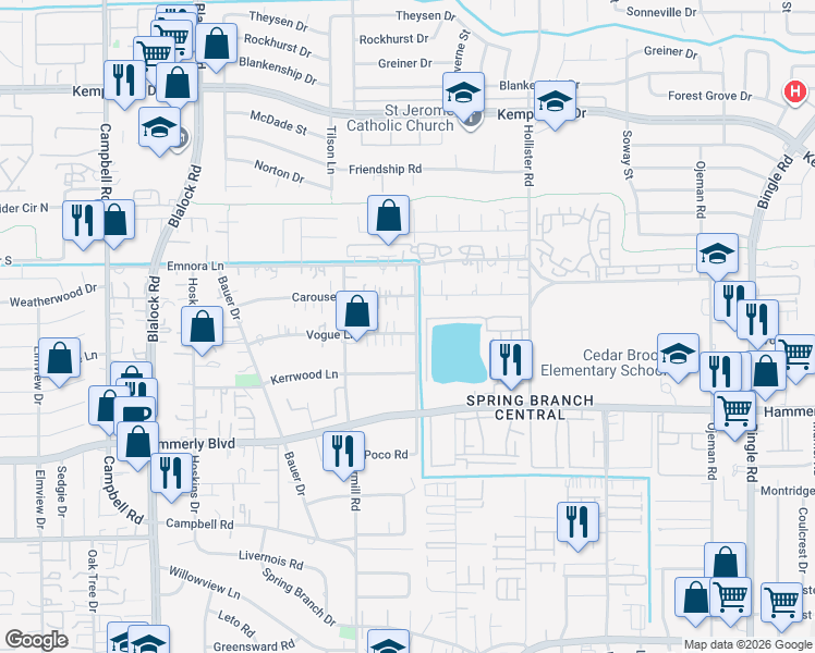 map of restaurants, bars, coffee shops, grocery stores, and more near in Houston