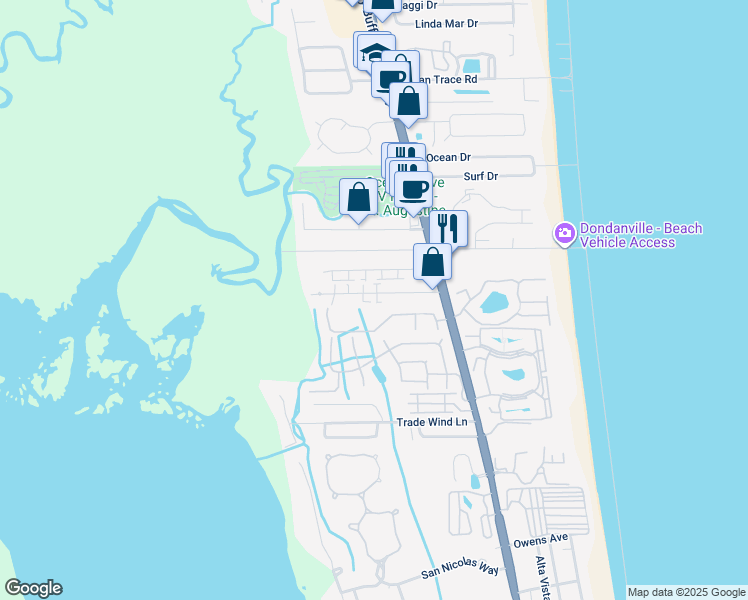 map of restaurants, bars, coffee shops, grocery stores, and more near 120A Rio Del Mar Street in St. Augustine