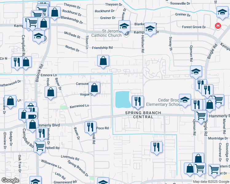 map of restaurants, bars, coffee shops, grocery stores, and more near in Houston