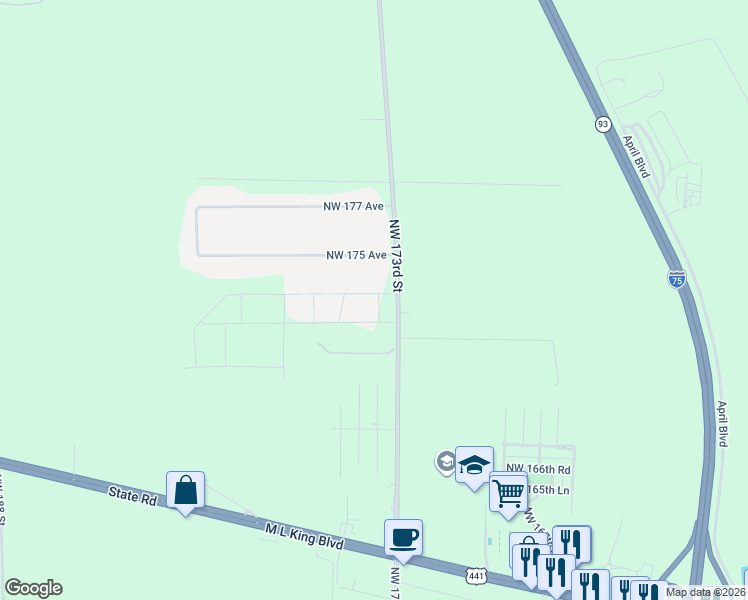 map of restaurants, bars, coffee shops, grocery stores, and more near 17207 County Road 235A in Alachua