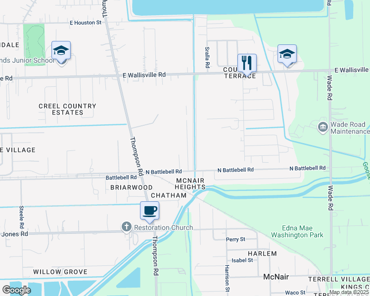 map of restaurants, bars, coffee shops, grocery stores, and more near 2021 North Battlebell Road in Highlands