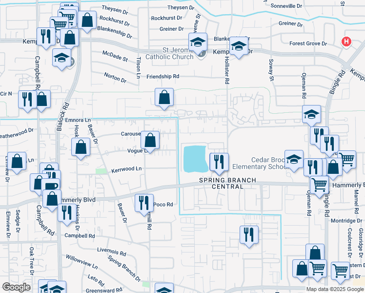 map of restaurants, bars, coffee shops, grocery stores, and more near in Houston