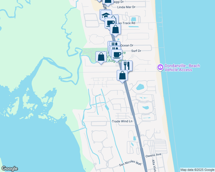 map of restaurants, bars, coffee shops, grocery stores, and more near 120A Rio Del Mar Street in St. Augustine