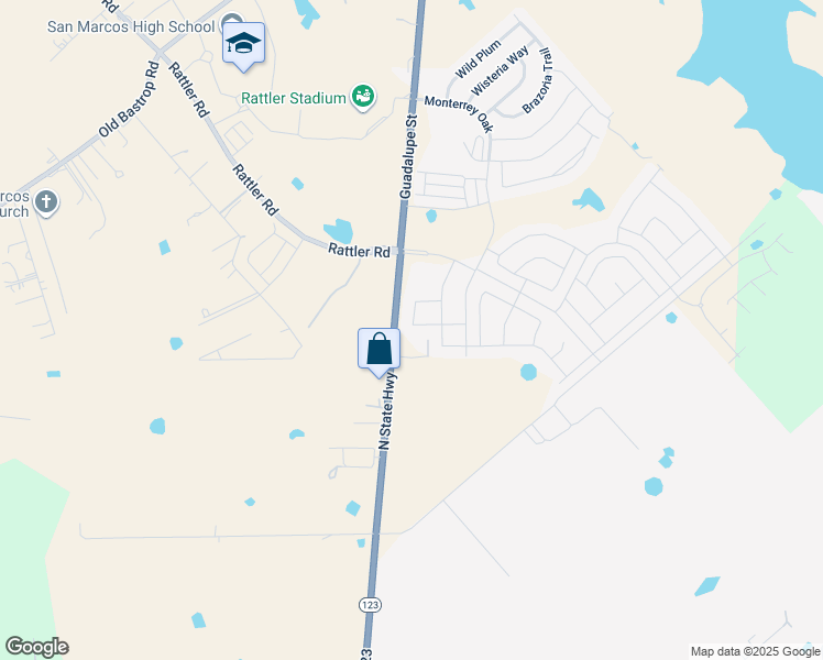 map of restaurants, bars, coffee shops, grocery stores, and more near 104 Dieter Drive in San Marcos
