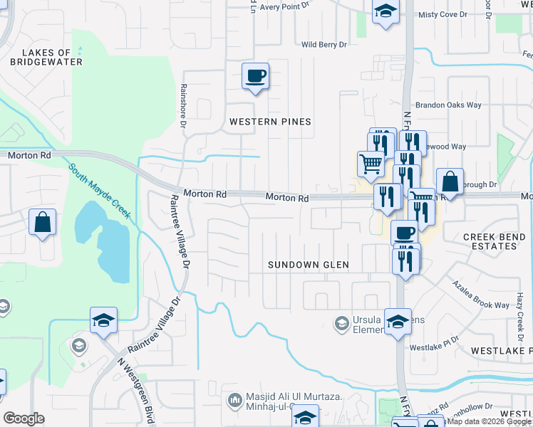 map of restaurants, bars, coffee shops, grocery stores, and more near 20410 Eagle Nest Court in Katy