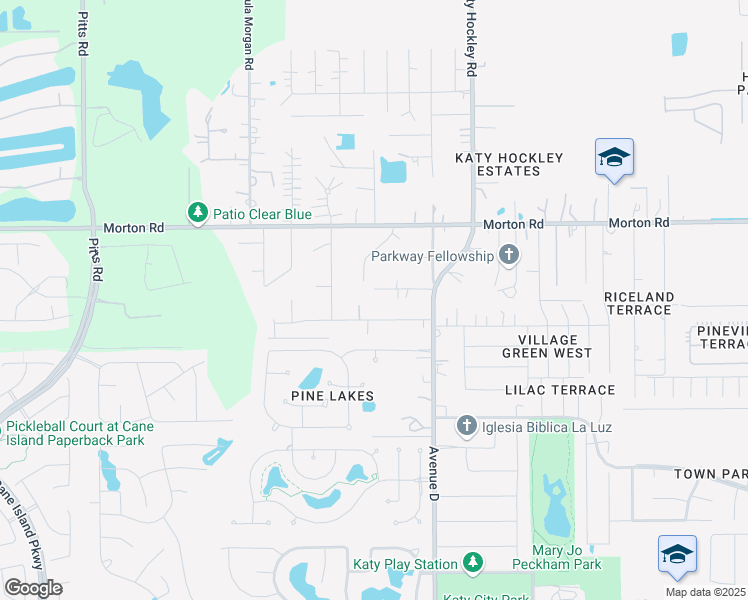 map of restaurants, bars, coffee shops, grocery stores, and more near 6217 Pecan Lane in Katy