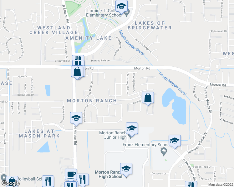 map of restaurants, bars, coffee shops, grocery stores, and more near 2706 Indigo Stone Lane in Katy