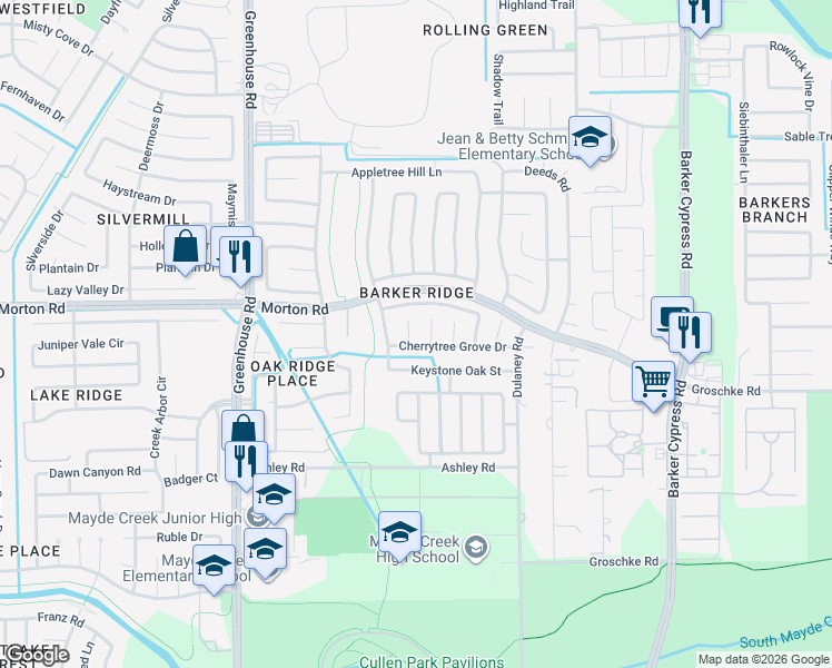 map of restaurants, bars, coffee shops, grocery stores, and more near 3106 Redwood Shadows in Houston