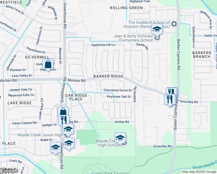map of restaurants, bars, coffee shops, grocery stores, and more near 3106 Redwood Shadows in Houston