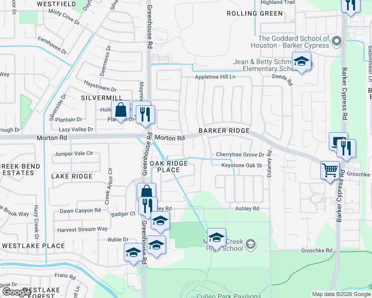 map of restaurants, bars, coffee shops, grocery stores, and more near 3118 Piney Forest Drive in Houston