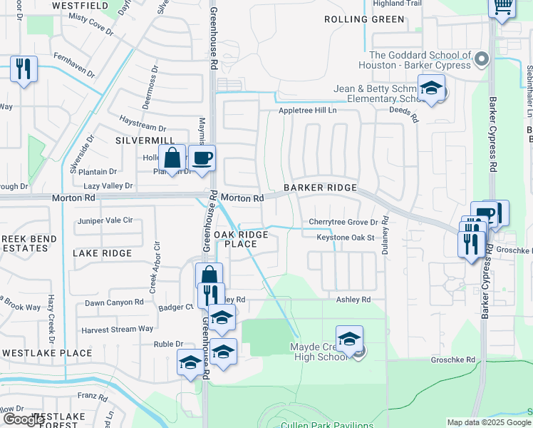 map of restaurants, bars, coffee shops, grocery stores, and more near 3118 Piney Forest Drive in Houston