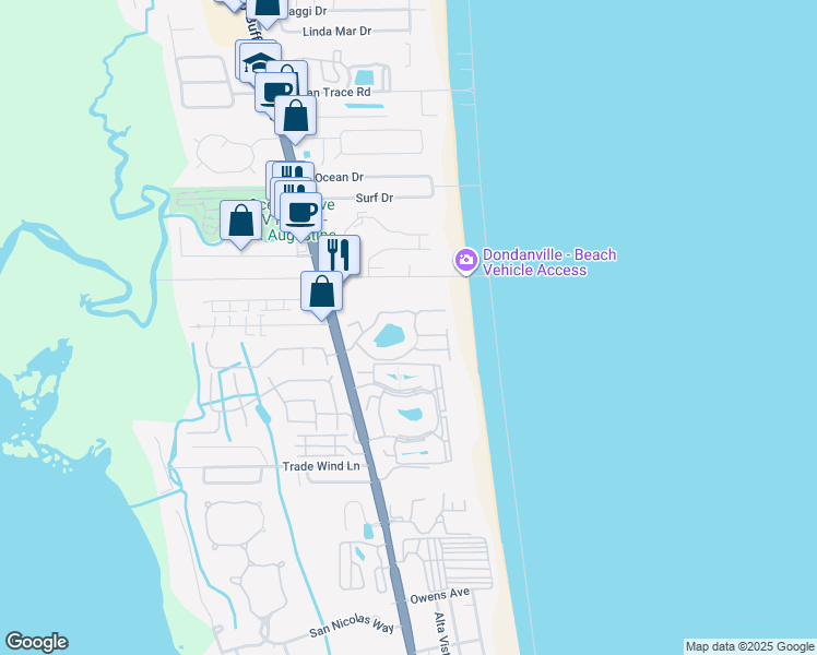 map of restaurants, bars, coffee shops, grocery stores, and more near 1734 Sea Fair Drive in St. Augustine