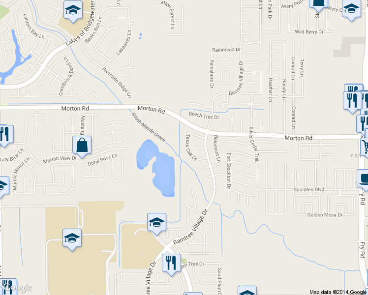 map of restaurants, bars, coffee shops, grocery stores, and more near 3035 Texas Oak Drive in Katy