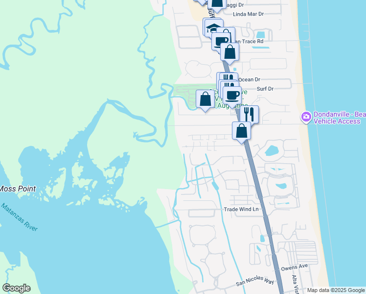 map of restaurants, bars, coffee shops, grocery stores, and more near 131 Rio Del Mar Street in St. Augustine