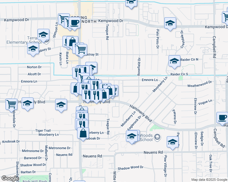 map of restaurants, bars, coffee shops, grocery stores, and more near 212 Teague Road in Houston