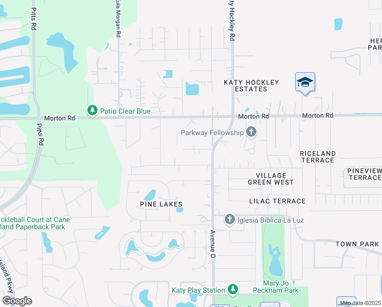 map of restaurants, bars, coffee shops, grocery stores, and more near 6217 Pecan Lane in Katy
