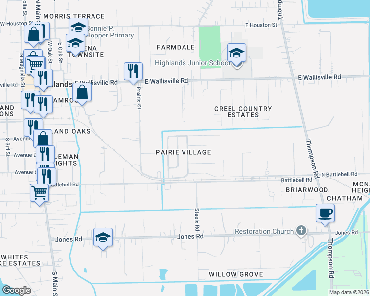 map of restaurants, bars, coffee shops, grocery stores, and more near 901 Lillian Street in Highlands
