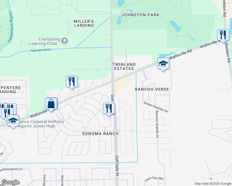 map of restaurants, bars, coffee shops, grocery stores, and more near 2212 Dell Dale Street in Houston